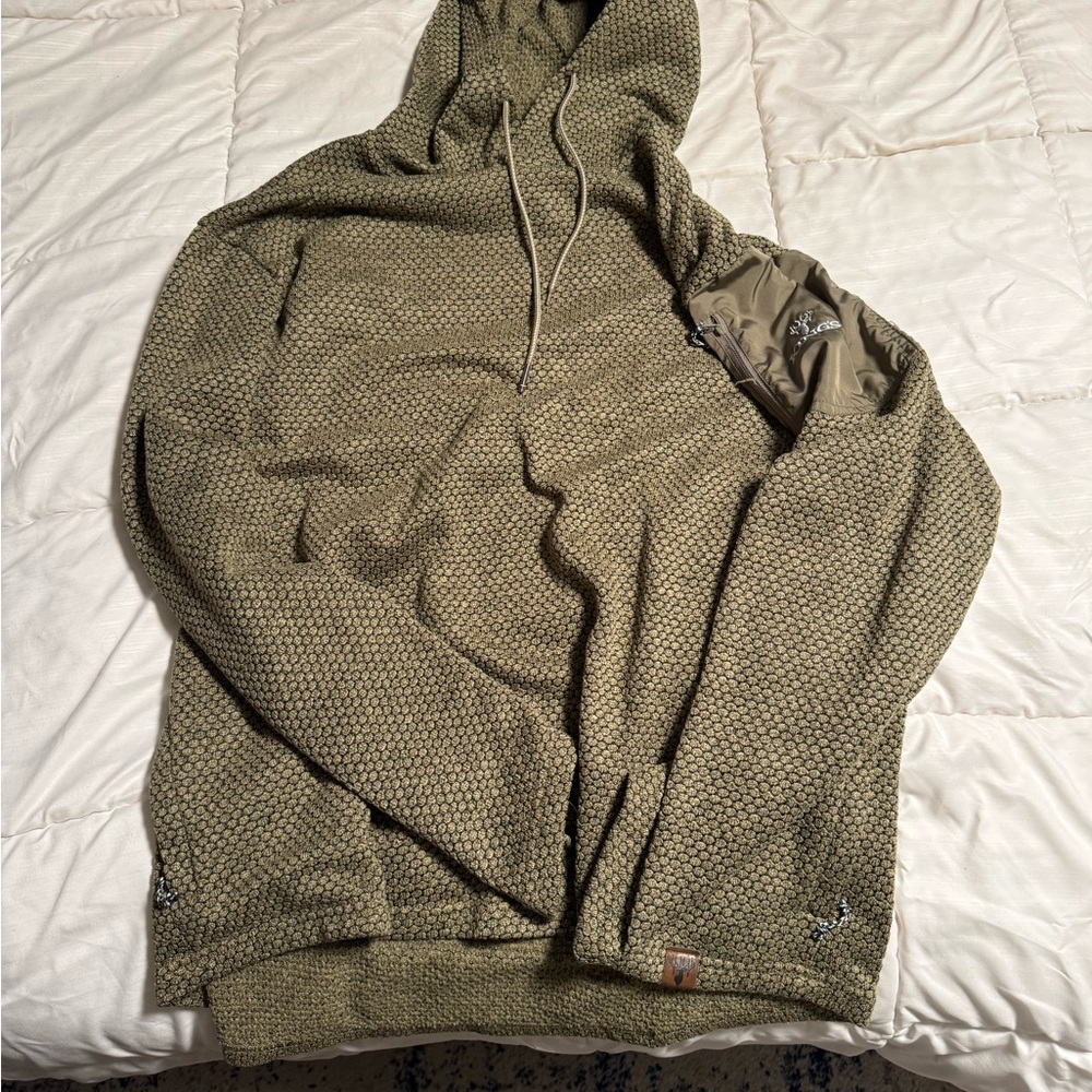 Green Pullover Hoodie with Textured Fabric